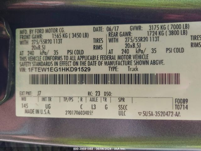 1FTEW1EG1HKD91529 Ford F-150 Xlt