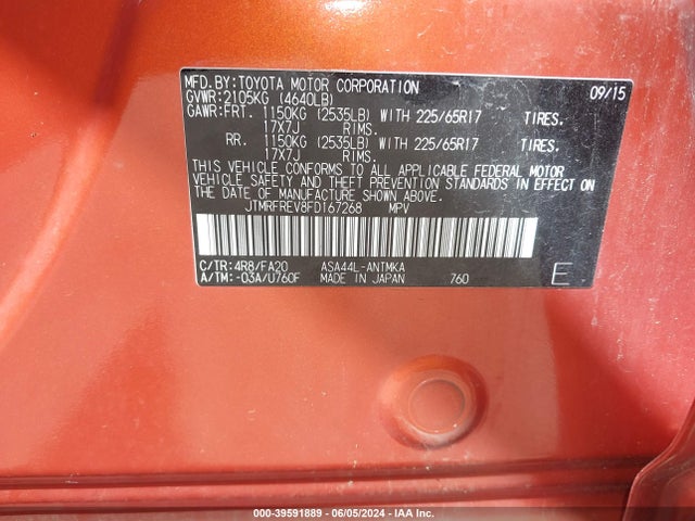 Toyota Rav4 Xle 2015 JTMRFREV8FD167268 Image 9