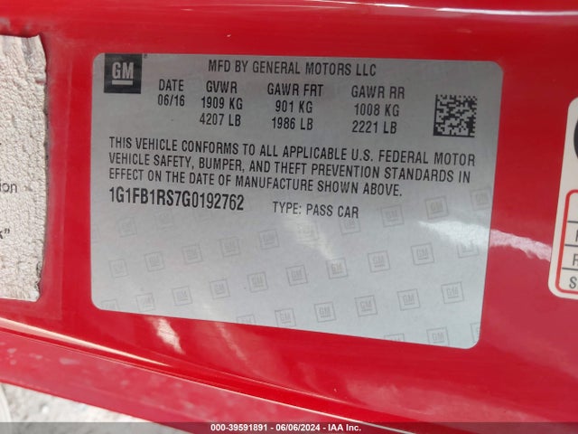 Chevrolet Camaro 1lt 2016 1G1FB1RS7G0192762 Image 9