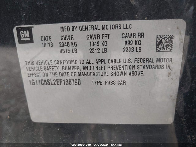 Chevrolet MALIBU 1LT 2014 1G11C5SL2EF136790 Image 9