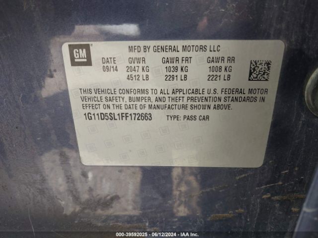 1G11D5SL1FF172663 Chevrolet MALIBU 2LT