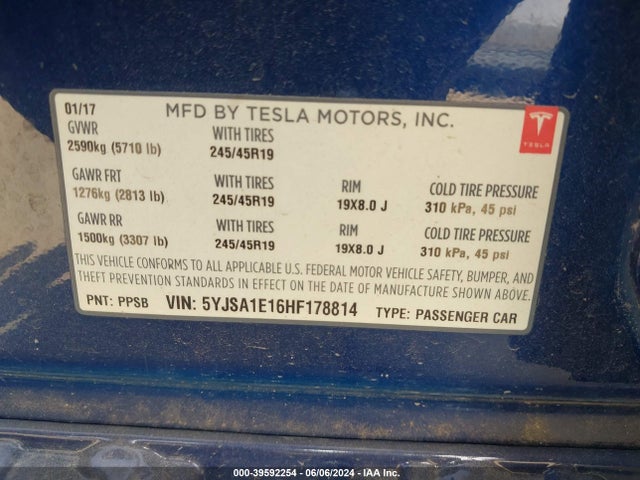 5YJSA1E16HF178814 Tesla Model S 60/75