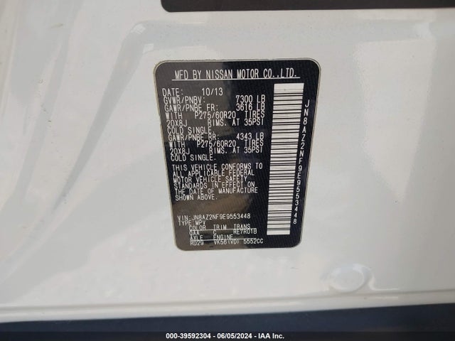 2014 Infiniti Qx80 მანქანა იყიდება აუქციონზე, vin: JN8AZ2NF9E9553448, აუქციონის ნომერი: 39592304