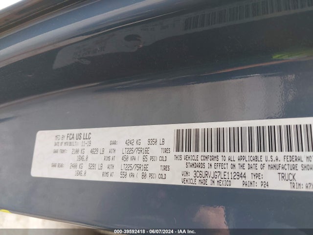 3C6URVJG7LE112944 RAM Promaster 3500 Cargo Van High Roof 159 Wb Ext