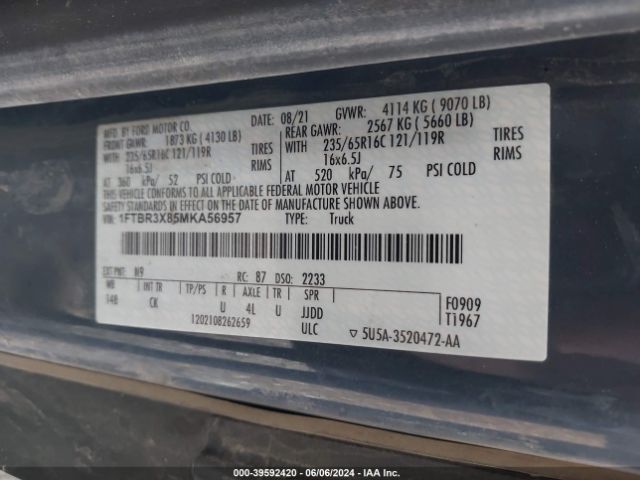 1FTBR3X85MKA56957 Ford Transit-250 Cargo Van