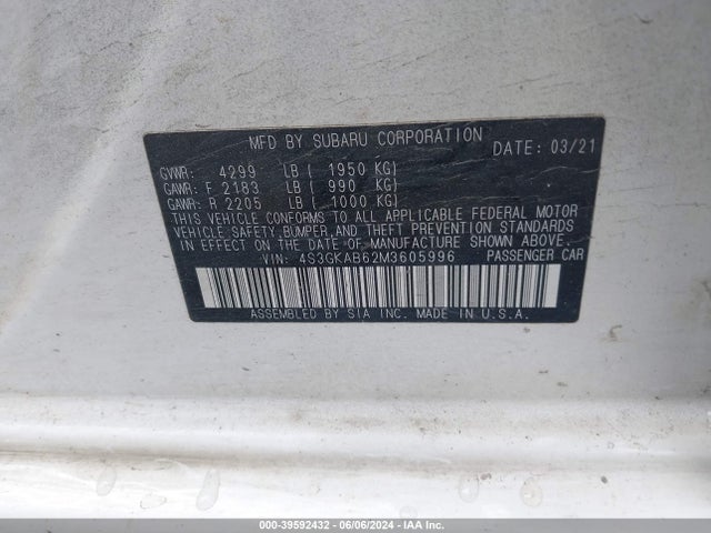Subaru IMPREZA SEDAN 2021 4S3GKAB62M3605996 Image 9