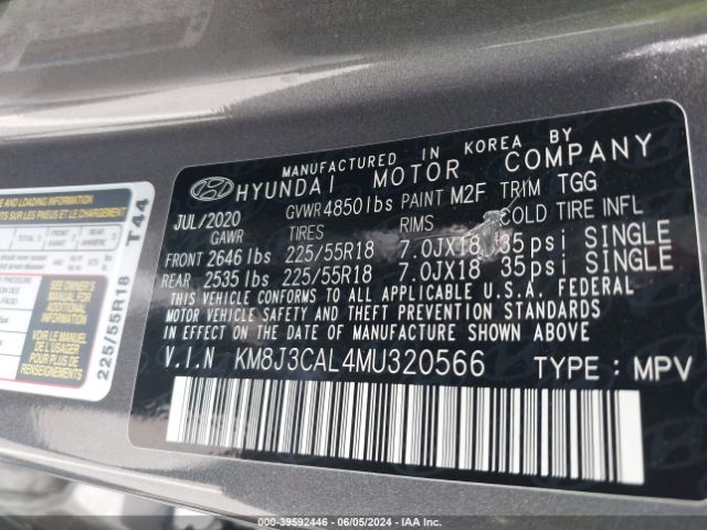 KM8J3CAL4MU320566 Hyundai TUCSON SEL