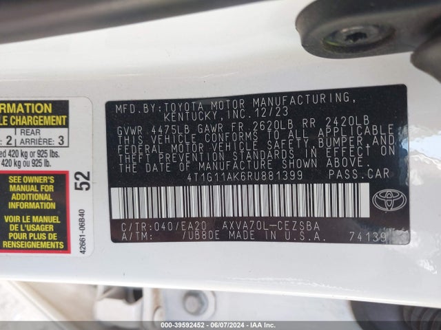 Toyota CAMRY SE 2024 4T1G11AK6RU881399 Image 9