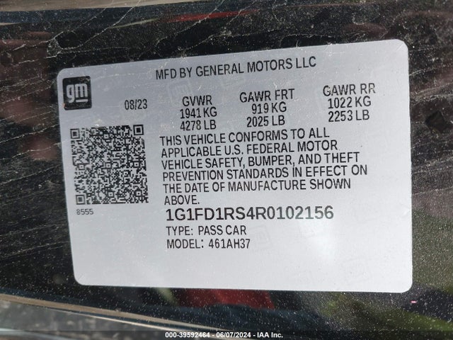 Chevrolet Camaro Rwd  3lt 2024 1G1FD1RS4R0102156 Image 9