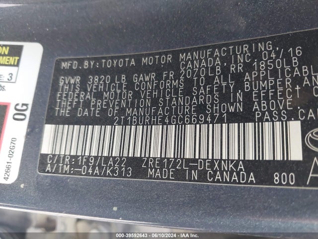 Toyota Corolla Le Premium 2016 2T1BURHE4GC669471 Image 9