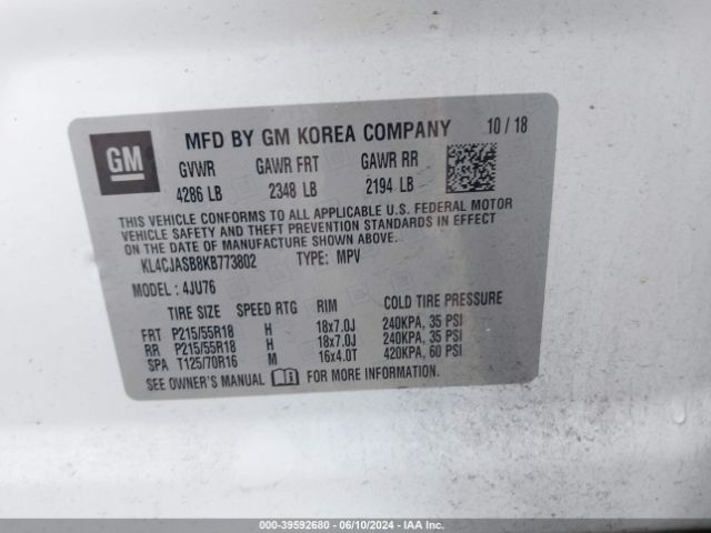 KL4CJASB8KB773802 Buick Encore Fwd Preferred
