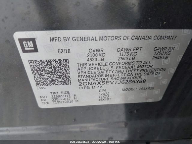 2GNAXSEV7J6285389 Chevrolet EQUINOX LT
