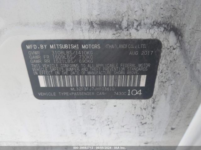 ML32F3FJ7JHF03610 Mitsubishi Mirage G4 Es