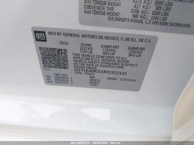 3GTUUDED1RG312121 GMC Sierra 1500 Slt