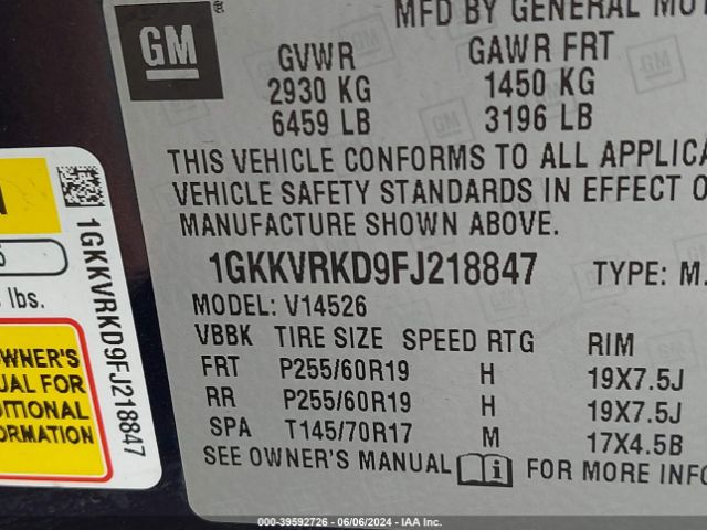 1GKKVRKD9FJ218847 GMC Acadia Slt-1