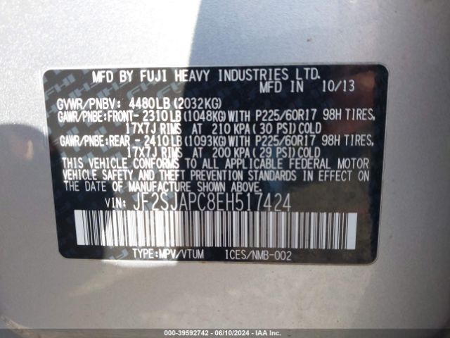 JF2SJAPC8EH517424 Subaru Forester 2.5i Touring