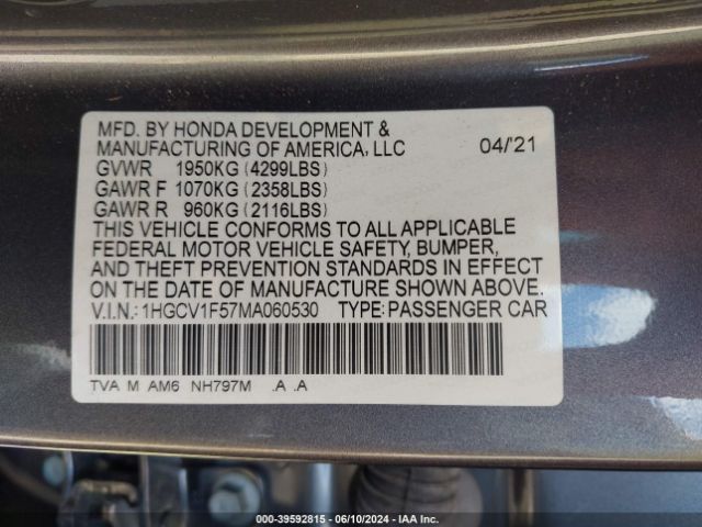 2021 HONDA ACCORD 1HGCV1F57MA060530 Photo 8