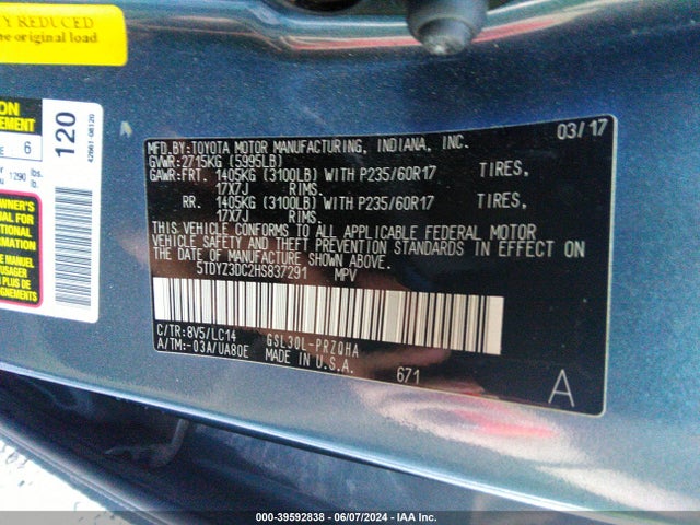 Toyota Sienna Xle 8 Passenger 2017 5TDYZ3DC2HS837291 Image 9