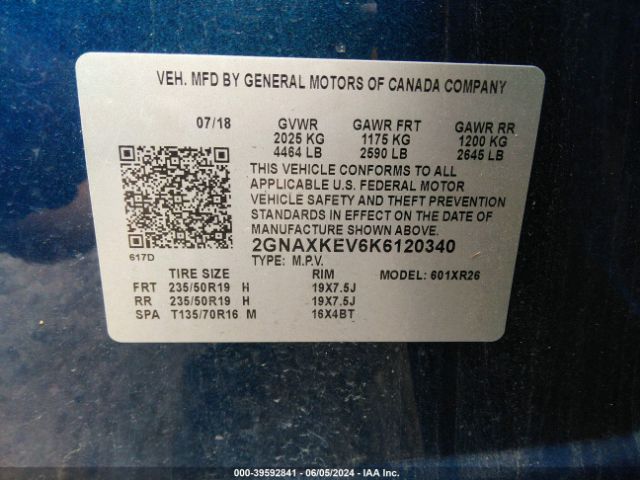 2GNAXKEV6K6120340 Chevrolet EQUINOX LT