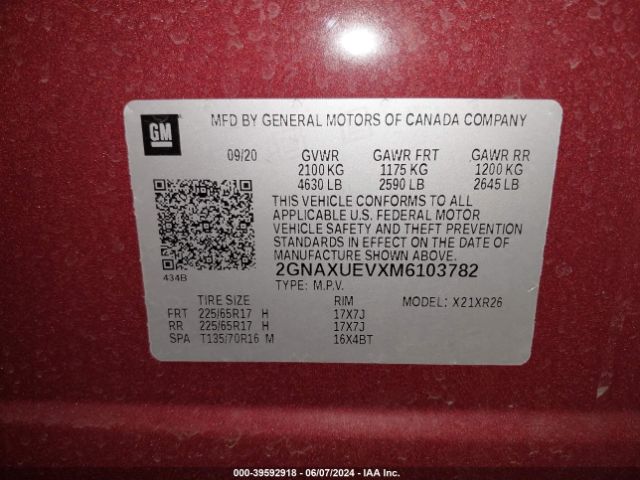 2GNAXUEVXM6103782 Chevrolet Equinox Awd Lt