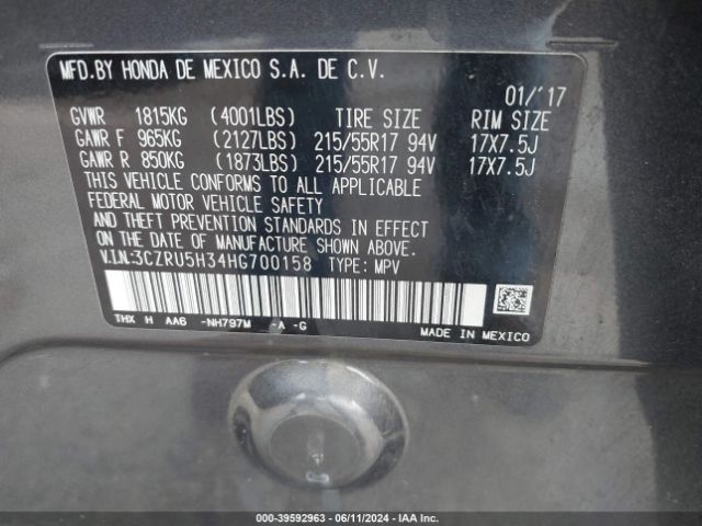 3CZRU5H34HG700158 Honda HR-V LX