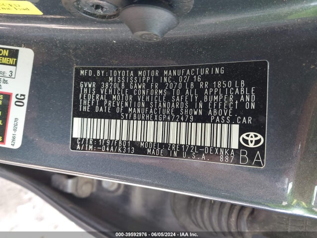 Toyota COROLLA LE 2016 5YFBURHEXGP472479 Image 9