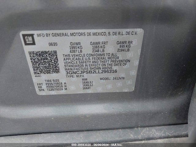 Chevrolet Trax Awd Lt 2020 3GNCJPSB2LL296316 Image 9