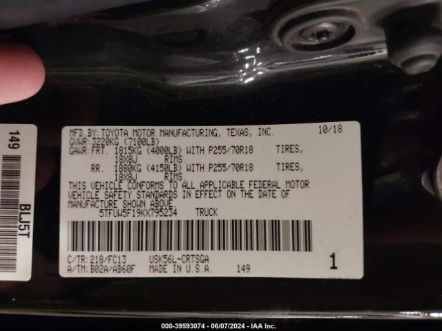 5TFUW5F19KX795234 Toyota Tundra Sr5 5.7l V8