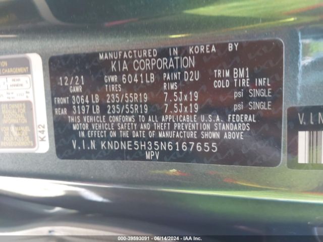 KNDNE5H35N6167655 KIA Carnival Mpv Sx Prestige