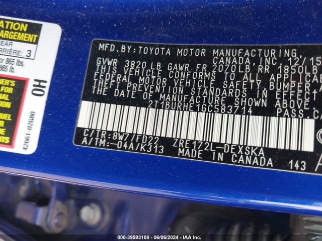Toyota Corolla S Plus 2016 2T1BURHE1GC583714 Image 9