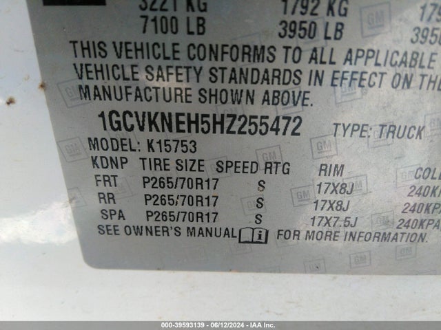 1GCVKNEH5HZ255472 Chevrolet Silverado 1500 Wt