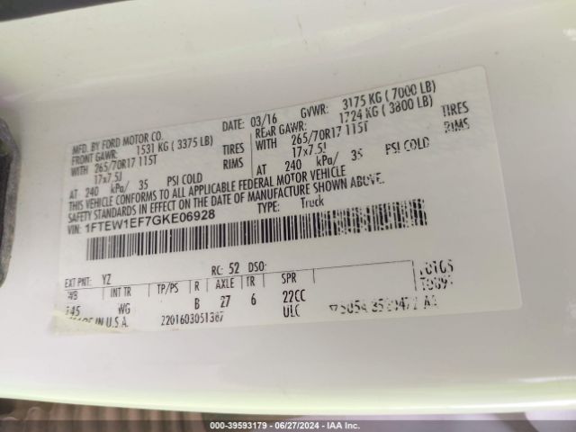1FTEW1EF7GKE06928 Ford F-150 Xl