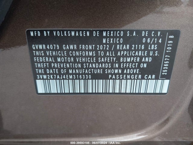 3VW2K7AJ4EM316330 Volkswagen Jetta 2.0l S