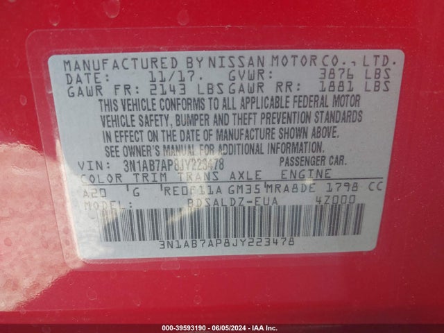 Nissan SENTRA SV 2018 3N1AB7AP8JY223478 Image 9
