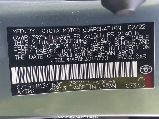 Toyota COROLLA LE 2022 JTDEPMAE0N3015770 Image 9