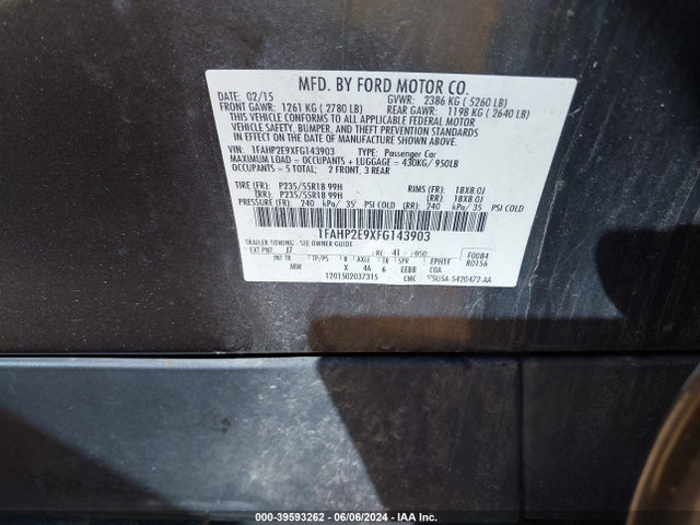 Ford TAURUS SEL 2015 1FAHP2E9XFG143903 Image 9