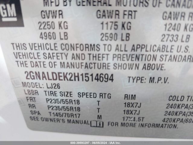 2GNALDEK2H1514694 Chevrolet Equinox Premier