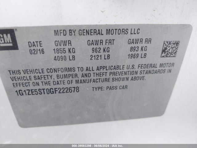 Chevrolet MALIBU 1LT 2016 1G1ZE5ST0GF222678 Image 9