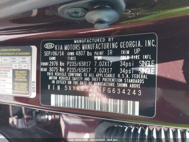 5XYKT3A66FG634243 KIA SORENTO LX