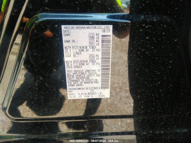 5N1DR2MM5KC652903 Nissan Pathfinder S