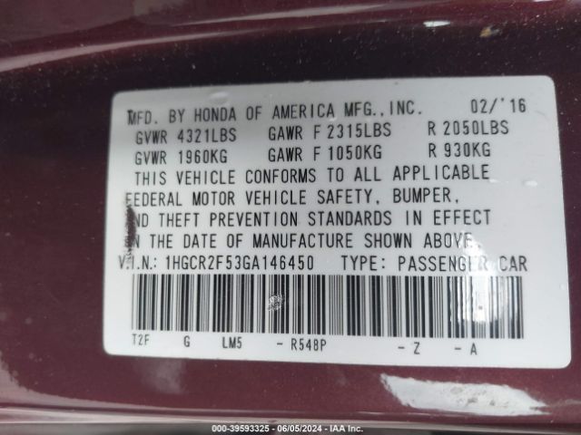 1HGCR2F53GA146450 Honda Accord Sport