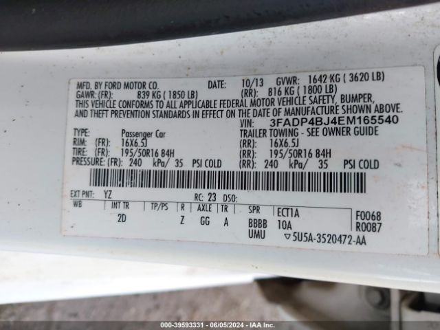 3FADP4BJ4EM165540 Ford FIESTA SE