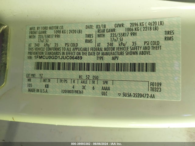 Ford ESCAPE SE 2018 1FMCU0GD1JUC06489 Image 9