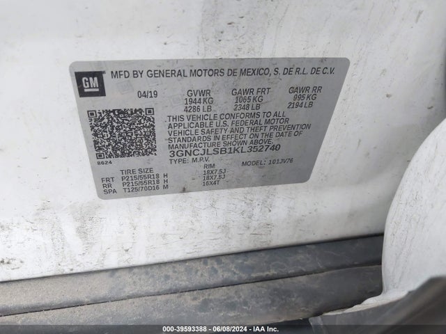 Chevrolet Trax Lt 2019 3GNCJLSB1KL352740 Image 9