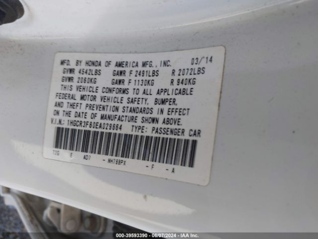 1HGCR3F80EA029664 Honda Accord Ex-l V-6