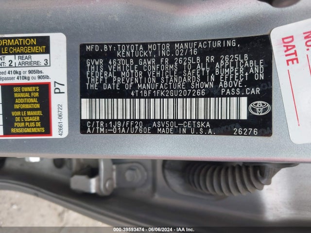 Toyota CAMRY SE 2016 4T1BF1FK2GU207266 Image 9