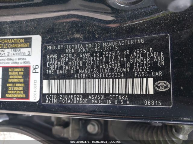 4T1BF1FK8FU052334 Toyota CAMRY LE