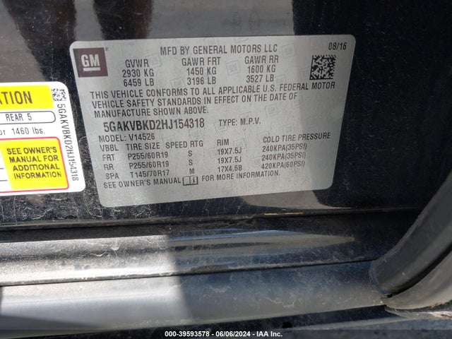5GAKVBKD2HJ154318 Buick Enclave Leather
