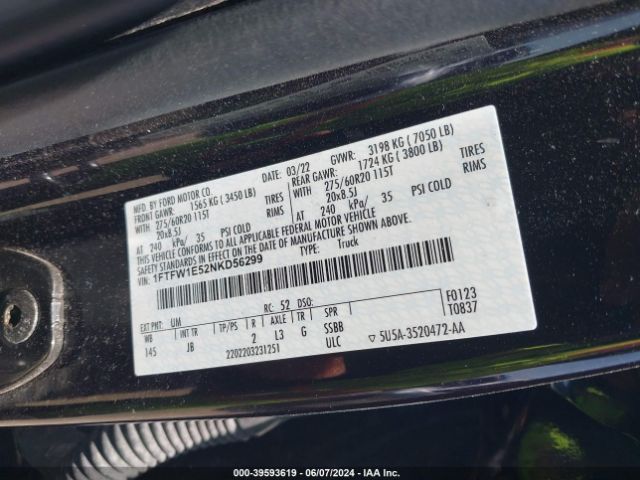 1FTFW1E52NKD56299 Ford F-150 Xl
