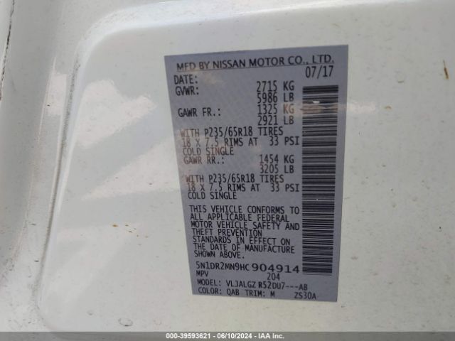 5N1DR2MN9HC904914 Nissan Pathfinder Sl